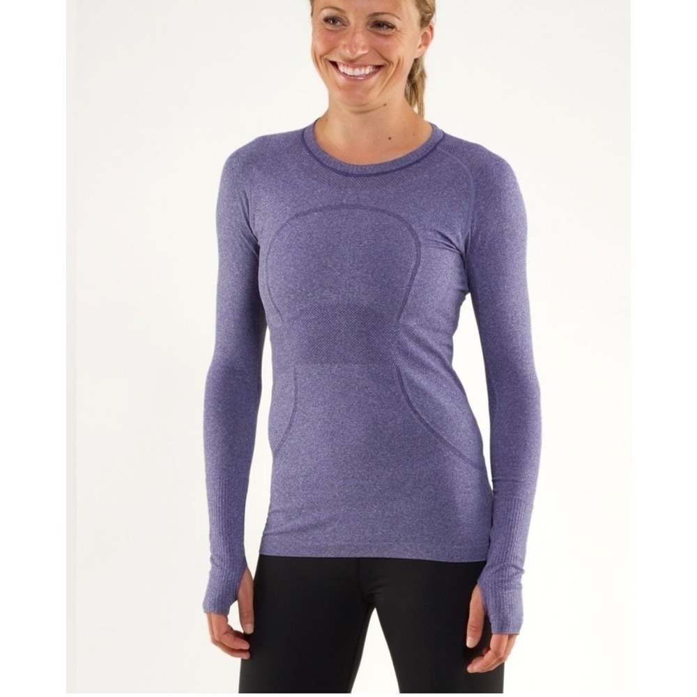 Lululemon Swiftly Tech Long Sleeve Crew Purple Heathered Training Top Thumbholes